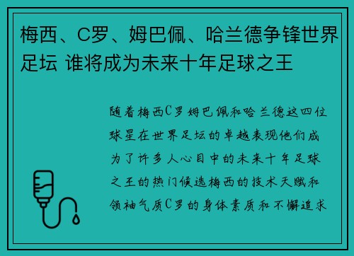 梅西、C罗、姆巴佩、哈兰德争锋世界足坛 谁将成为未来十年足球之王