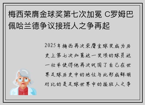 梅西荣膺金球奖第七次加冕 C罗姆巴佩哈兰德争议接班人之争再起